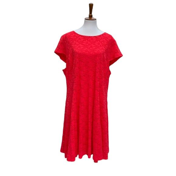 Alfani Dress 22W Lace Plus Size Party Dress Stretch Coral Boho fruit punch - Picture 4 of 12